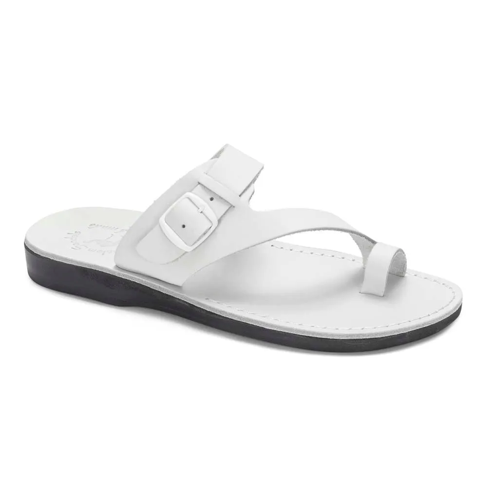 Abner - Leather Metal Buckle Sandal | White