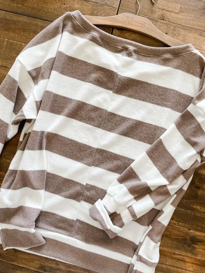 Addison Stripe Sweatshirt in Taupe
