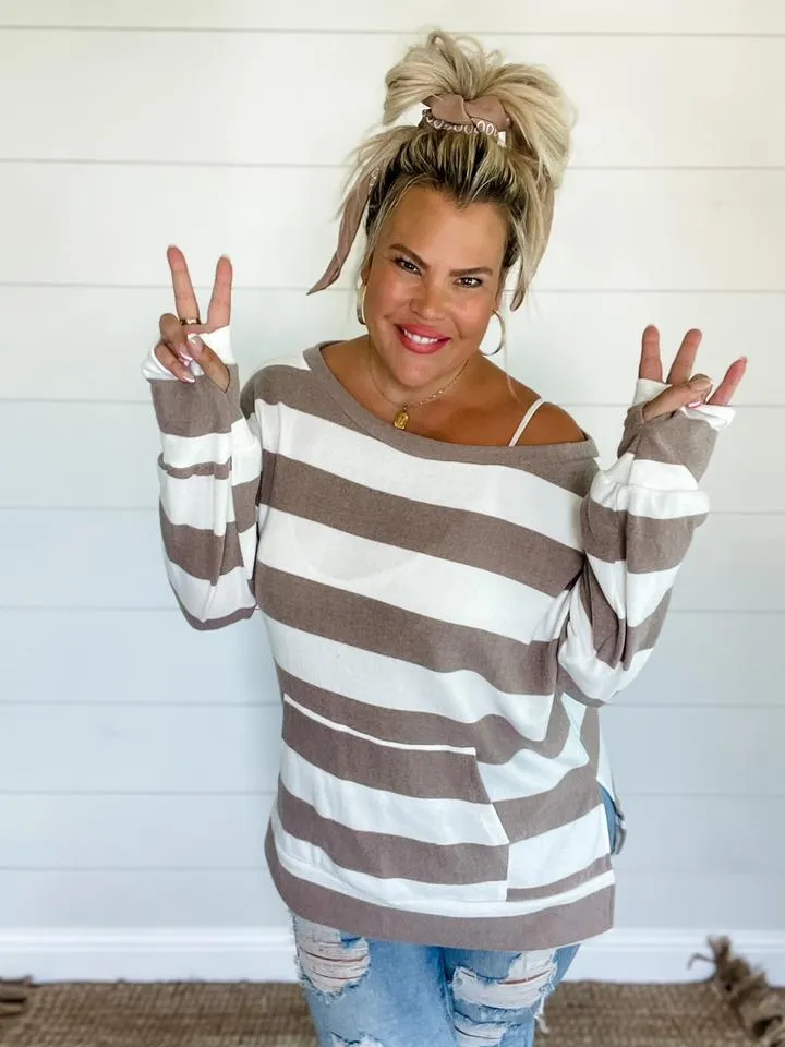 Addison Stripe Sweatshirt in Taupe