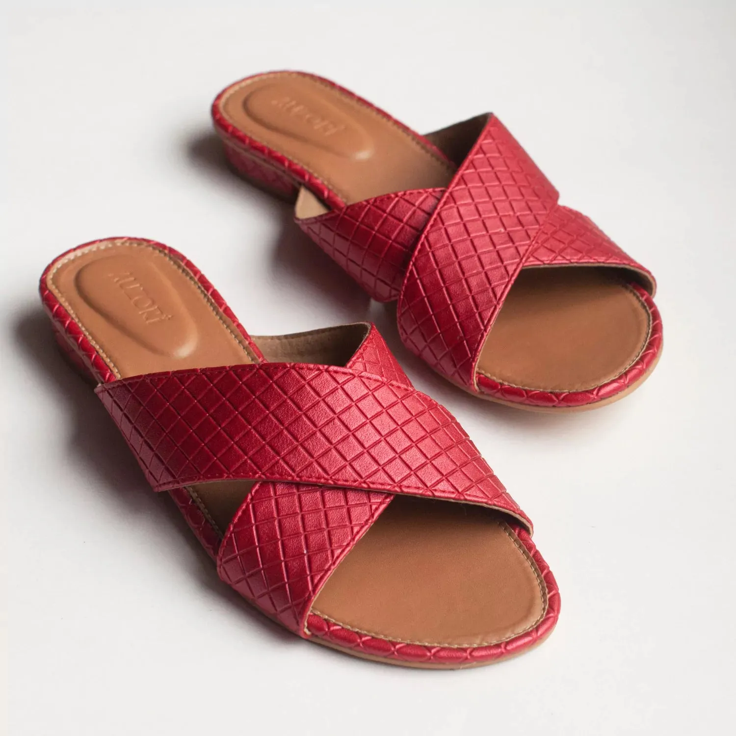ADVENTUROUS Red Criss-Cross Open Toe Flats