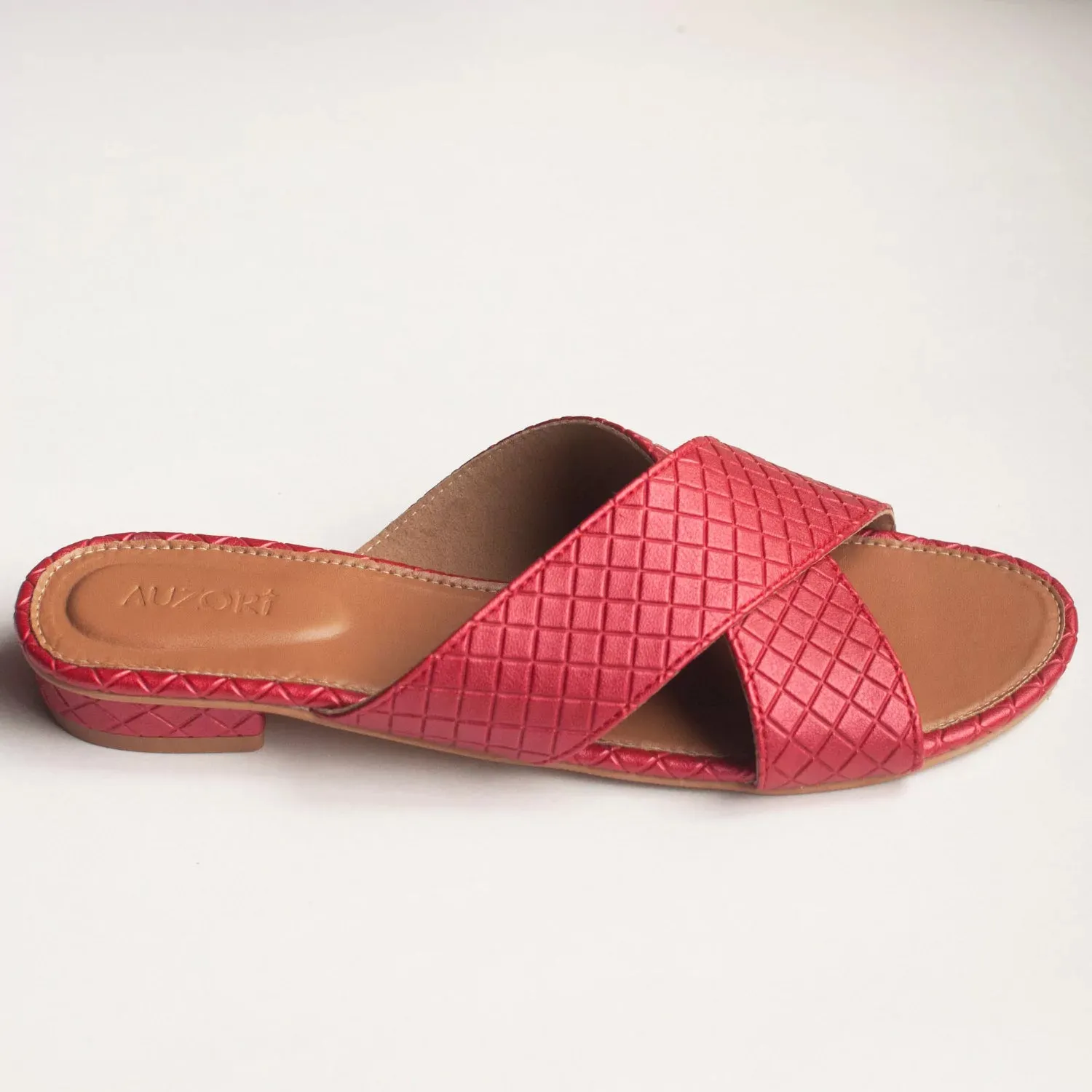 ADVENTUROUS Red Criss-Cross Open Toe Flats