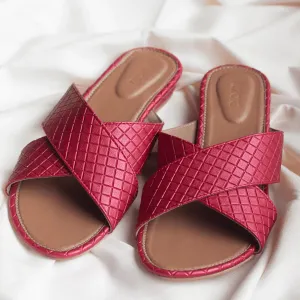 ADVENTUROUS Red Criss-Cross Open Toe Flats