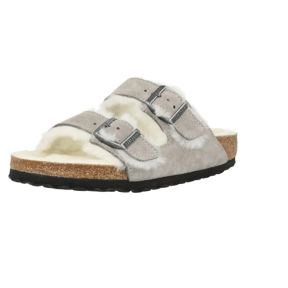 Birkenstock Arizona Shearling Stone Coin Suede Sandals