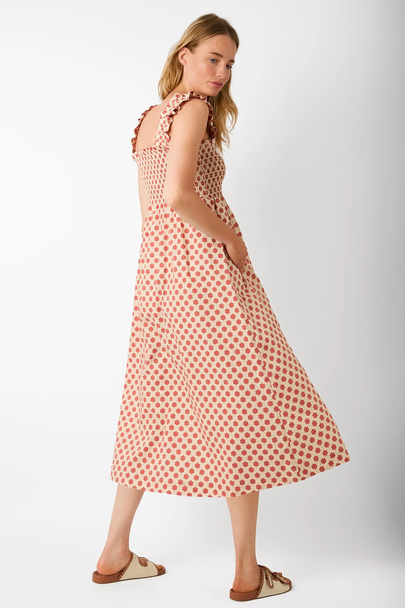 Bliss Cotton Poplin Dress - Ecru/Red