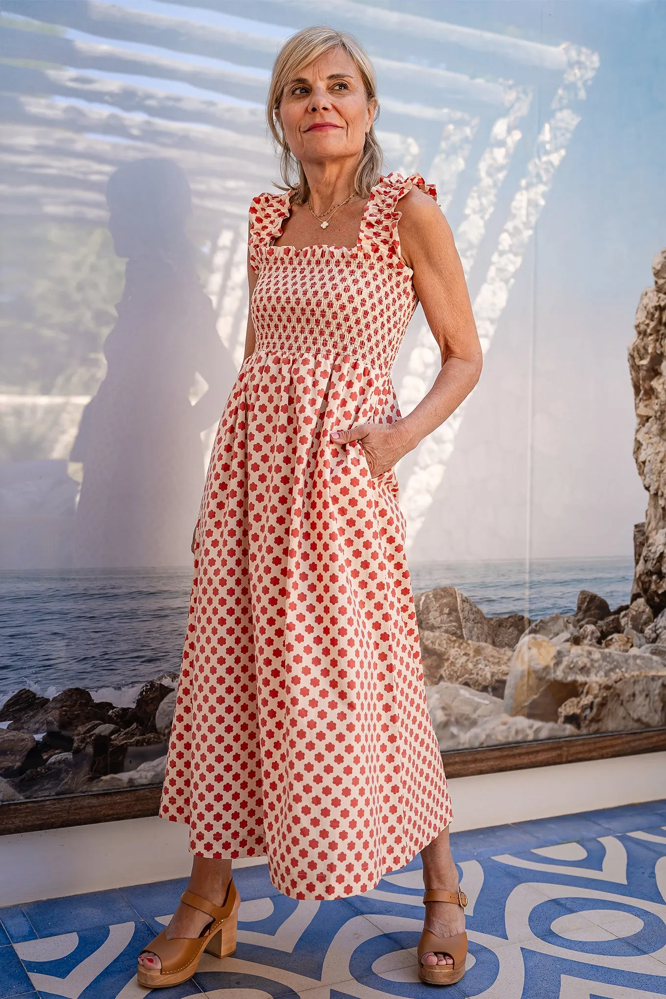Bliss Cotton Poplin Dress - Ecru/Red