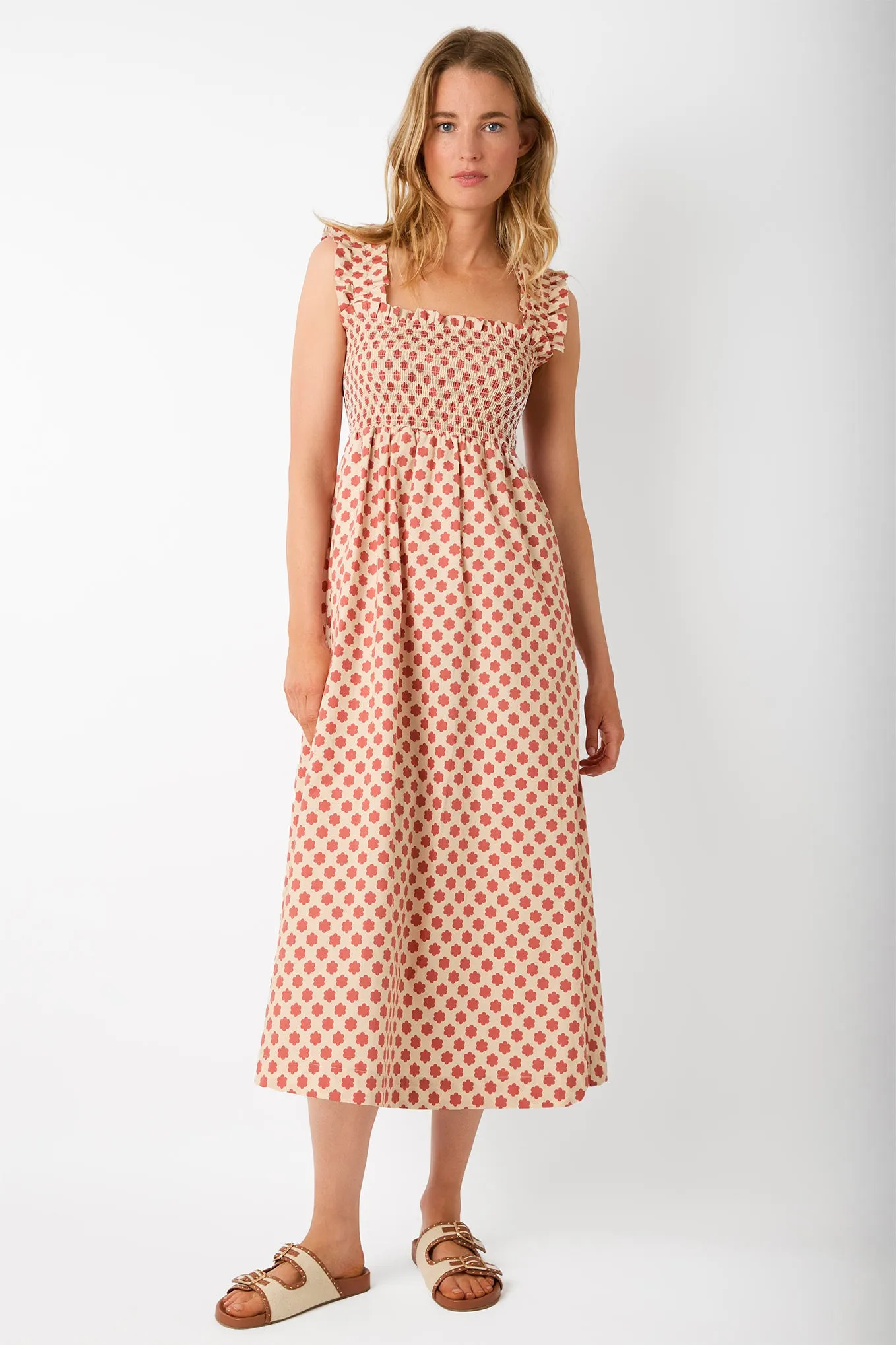 Bliss Cotton Poplin Dress - Ecru/Red