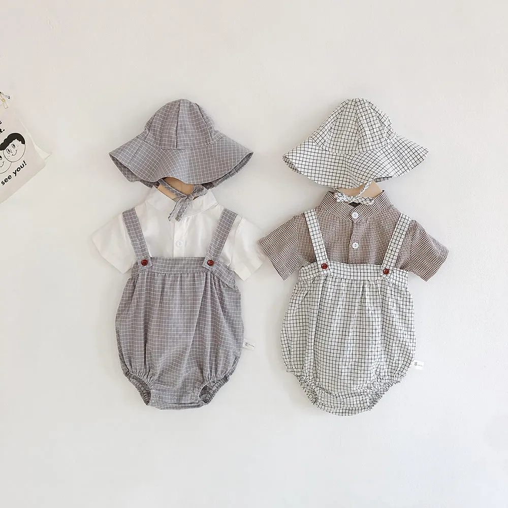 Boys Plaid Romper Set - Natural