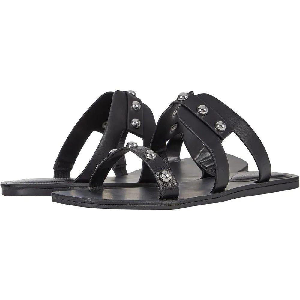 Burlina Black Studded Flat Sandals