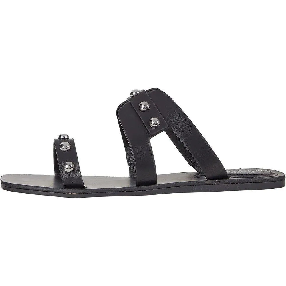 Burlina Black Studded Flat Sandals