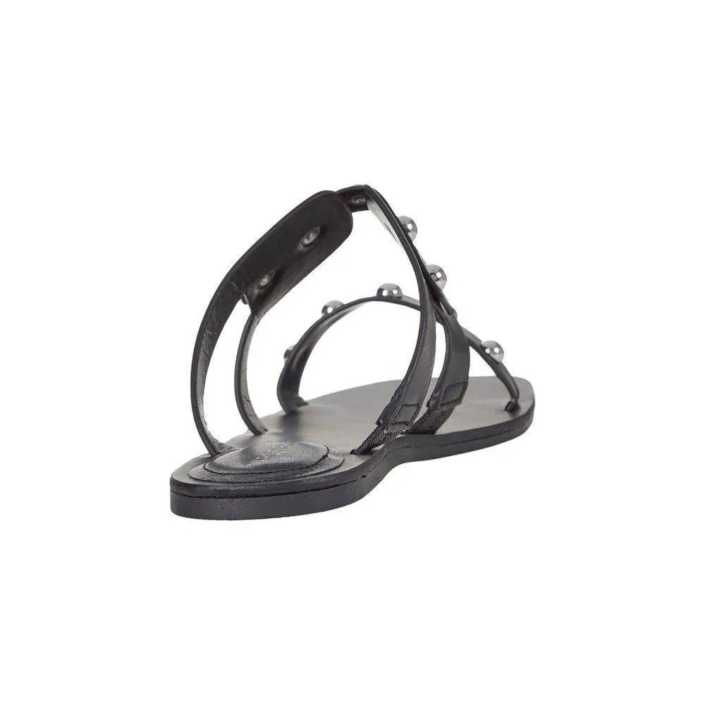 Burlina Black Studded Flat Sandals