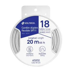 Carrete con 20 m cordón dúplex flexible SPT 18 AWG, Volteck 40202