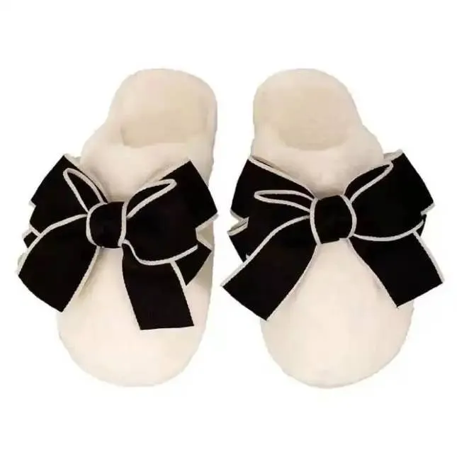Christa CozyCream Slippers Black Bows: Large