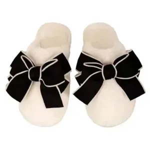 Christa CozyCream Slippers Black Bows: Large