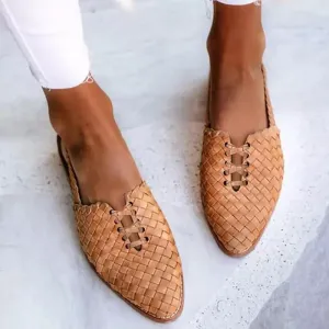 Clara - Handgevlochten leren slippers voor dames