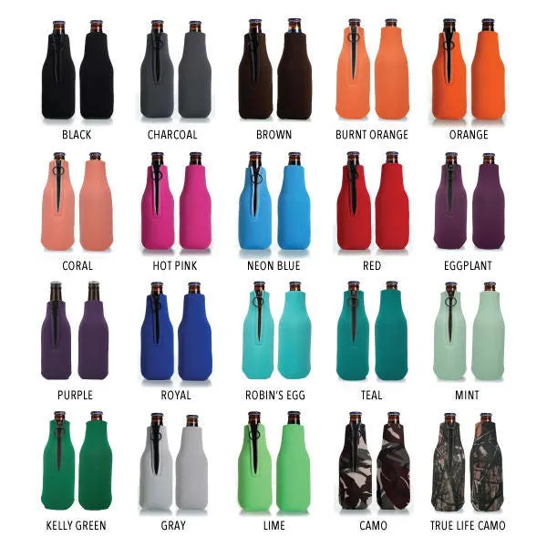 Collapsible Foam Zippered Bottle Cooler #8Z - Mr and Mrs