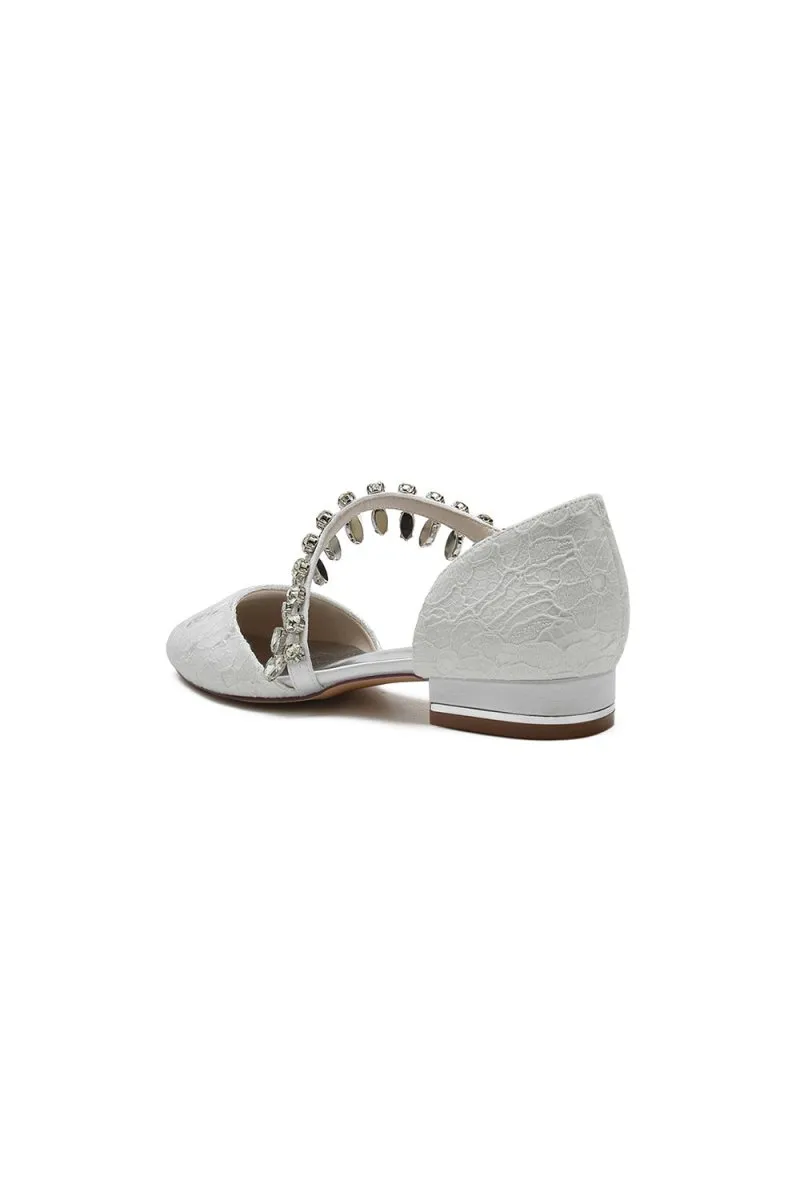 Crystal Strap Lace Round Toe Flats