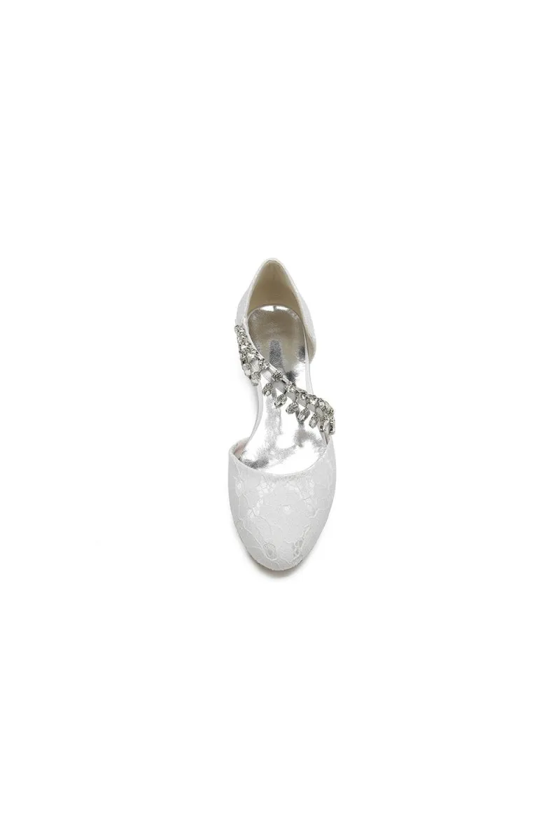 Crystal Strap Lace Round Toe Flats