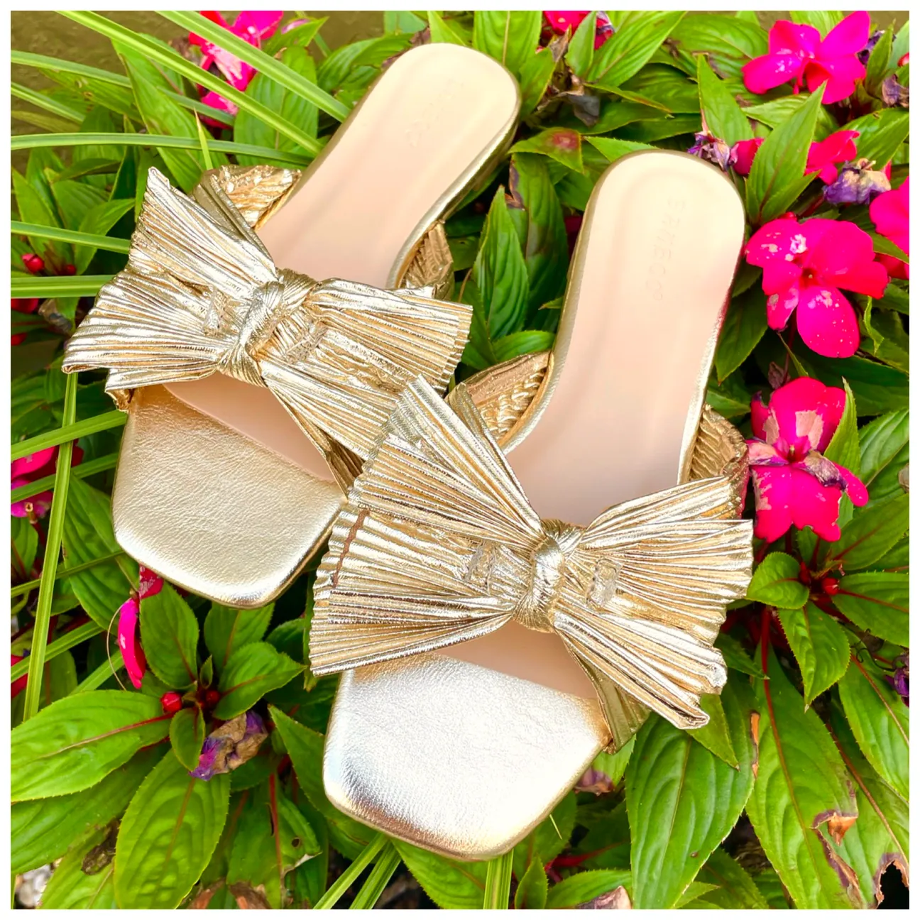 Effortless Elegance Metallic Pleat Bow Sandals