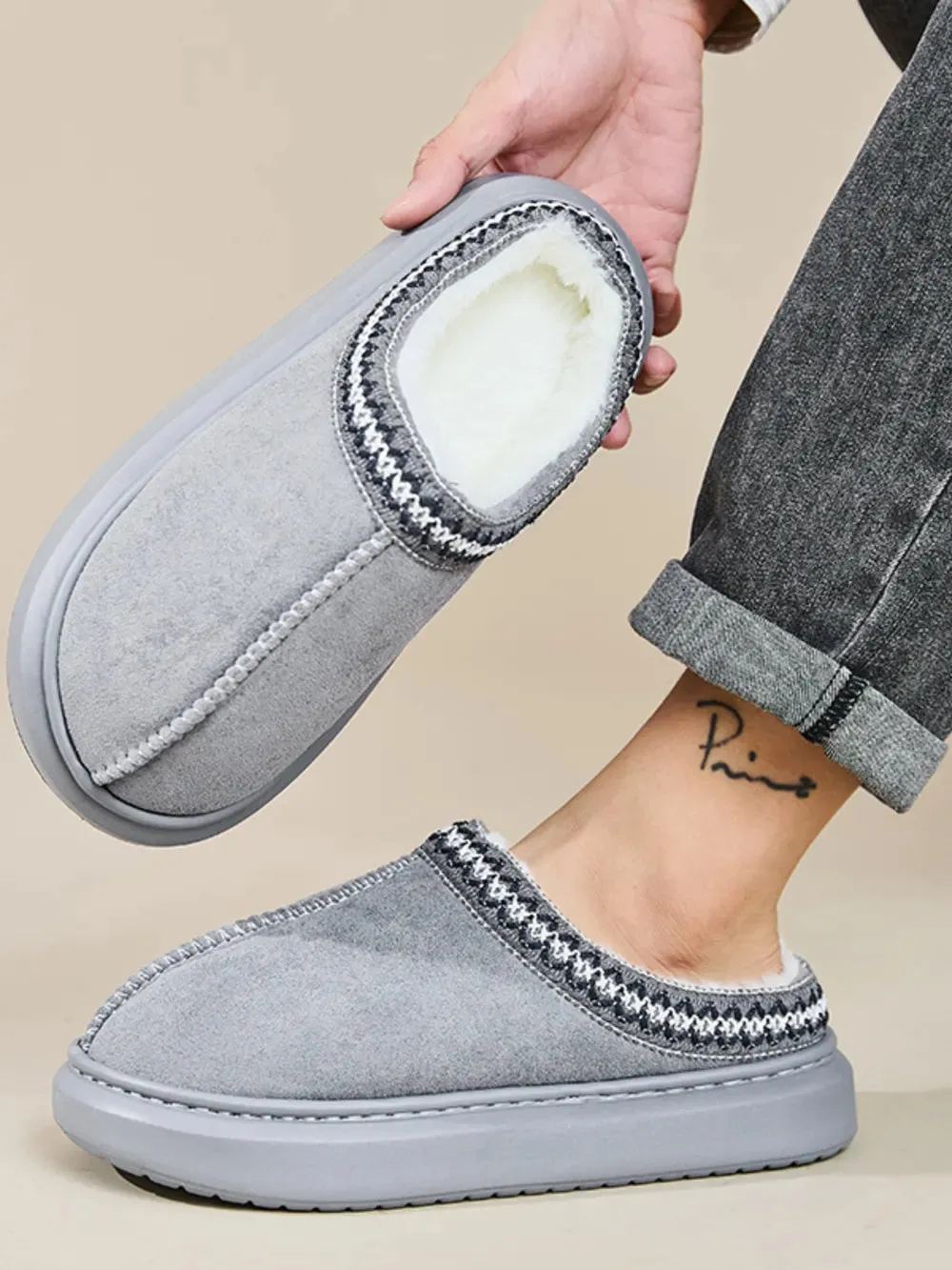 Faux Fur Suede Platform Slippers