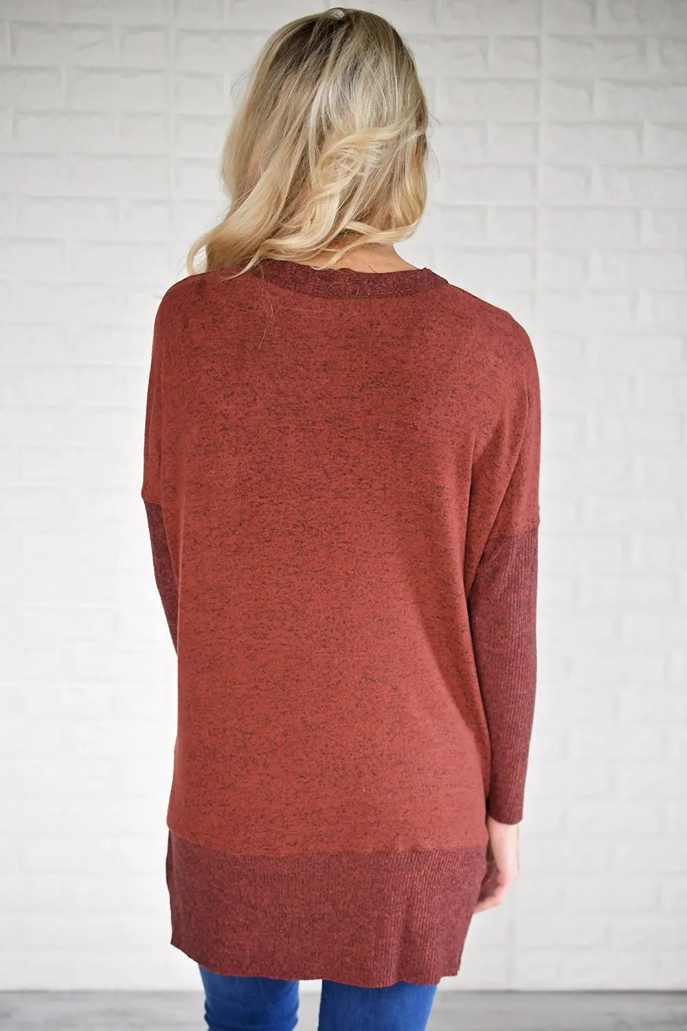 Feeling Cozy V-Neck Top ~ Rust