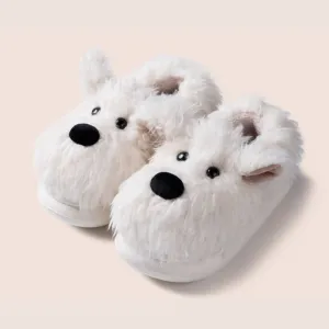 Fluffy White Dog Comfy Lounge Slippers