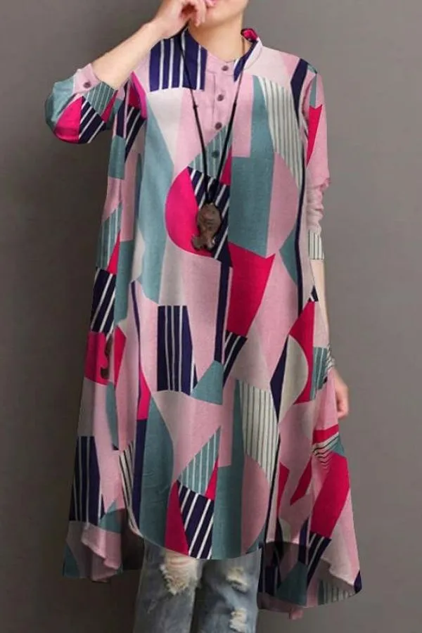 Geo Printing Knee-length Midi Dress