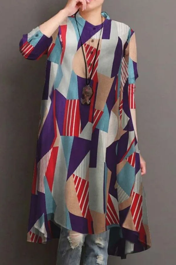 Geo Printing Knee-length Midi Dress