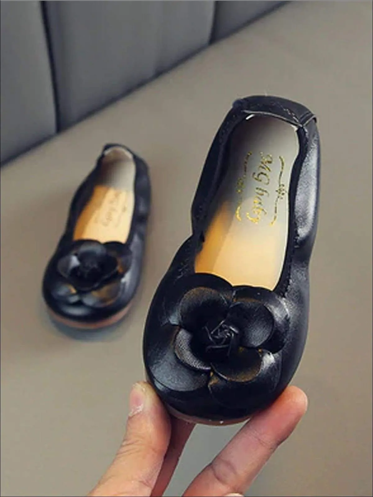 Girls Rose Applique Synthetic Leather Flats By Liv and Mia