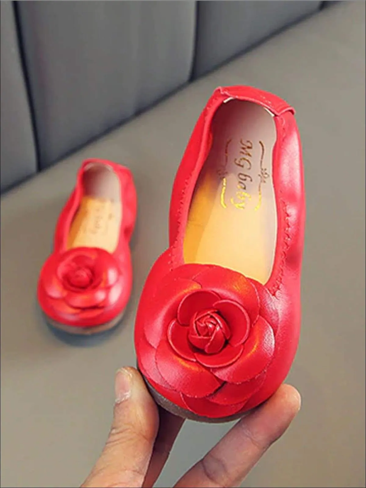 Girls Rose Applique Synthetic Leather Flats By Liv and Mia