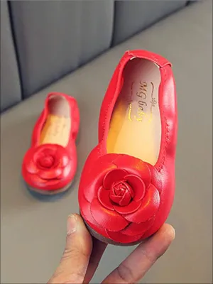Girls Rose Applique Synthetic Leather Flats By Liv and Mia