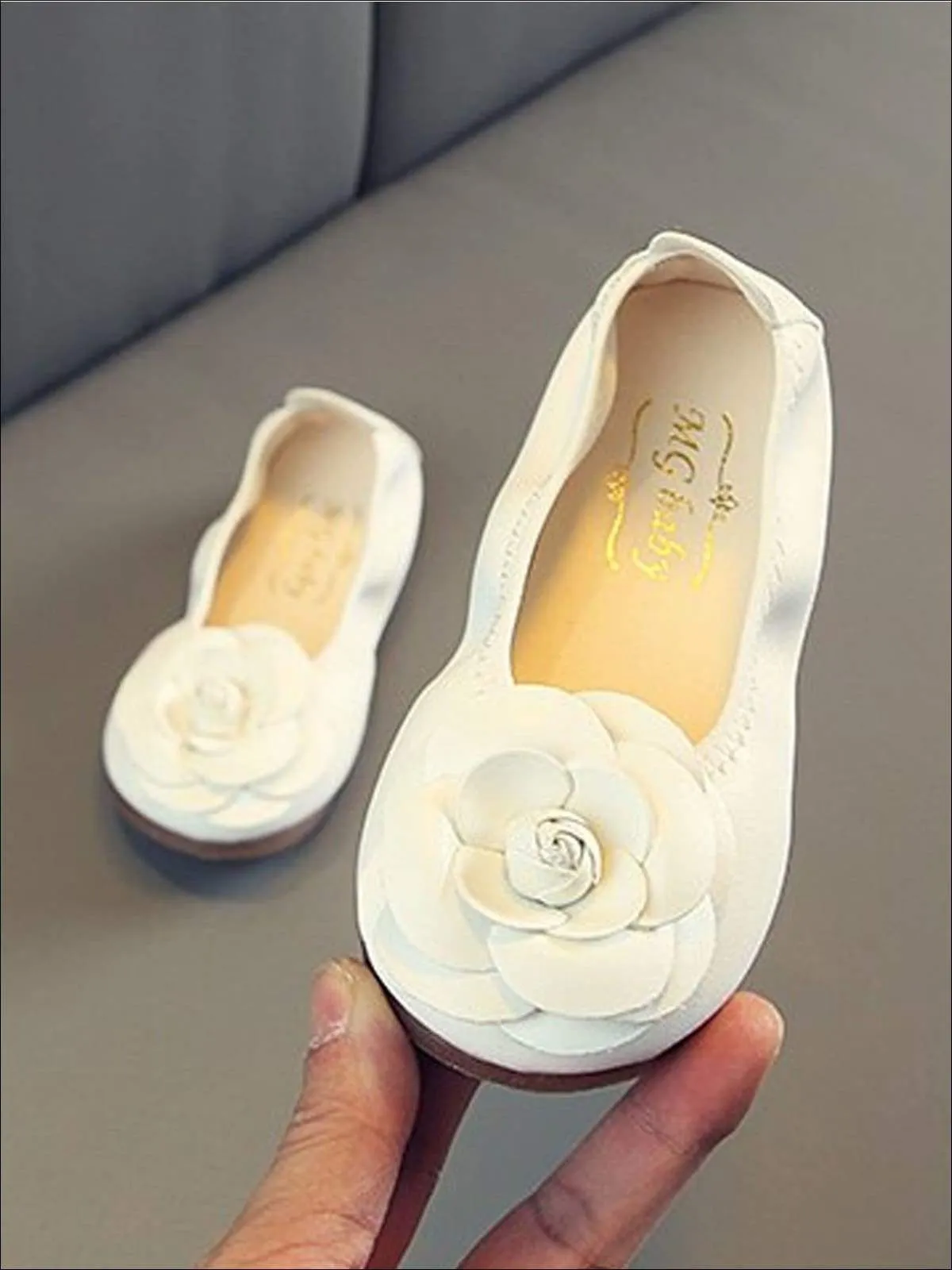 Girls Rose Applique Synthetic Leather Flats By Liv and Mia