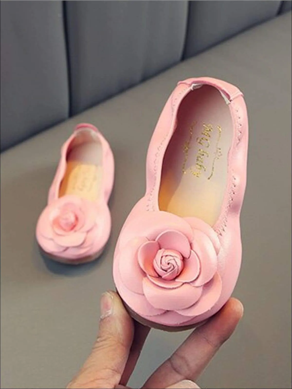 Girls Rose Applique Synthetic Leather Flats By Liv and Mia
