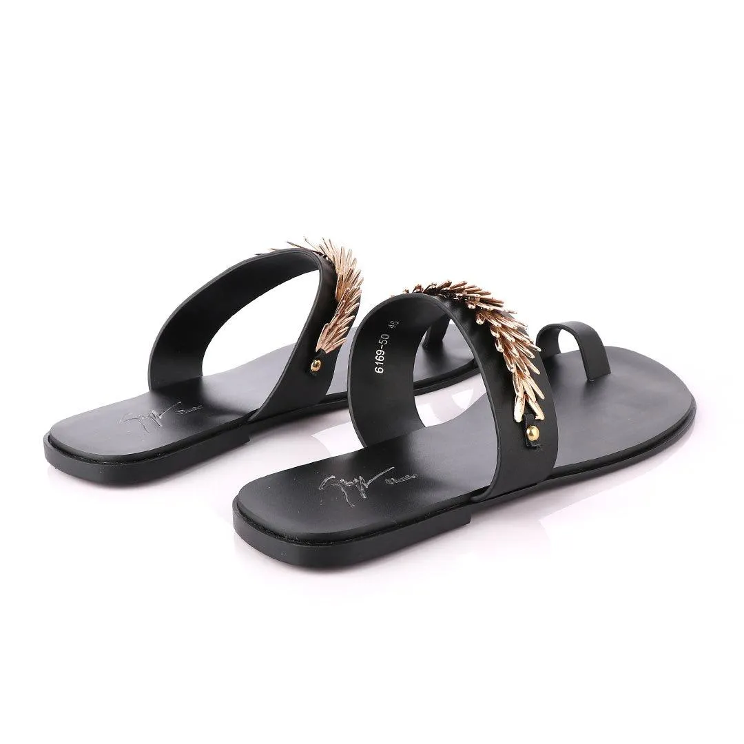 Giuseppe Zanotti Black Ring Flat Gold Strap Sandals