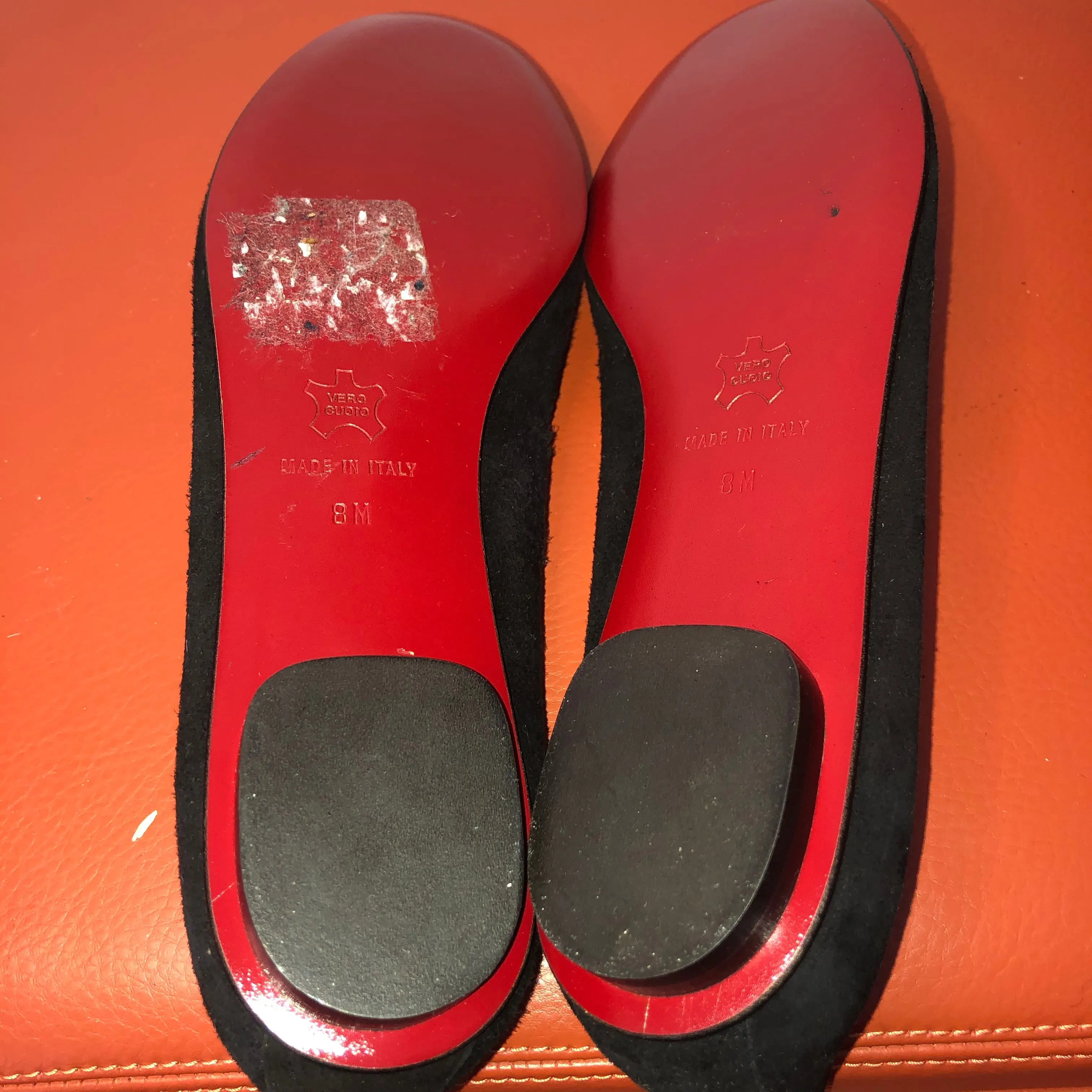 Grigiarancio Black Suede Flats with Fur Flower - 8M