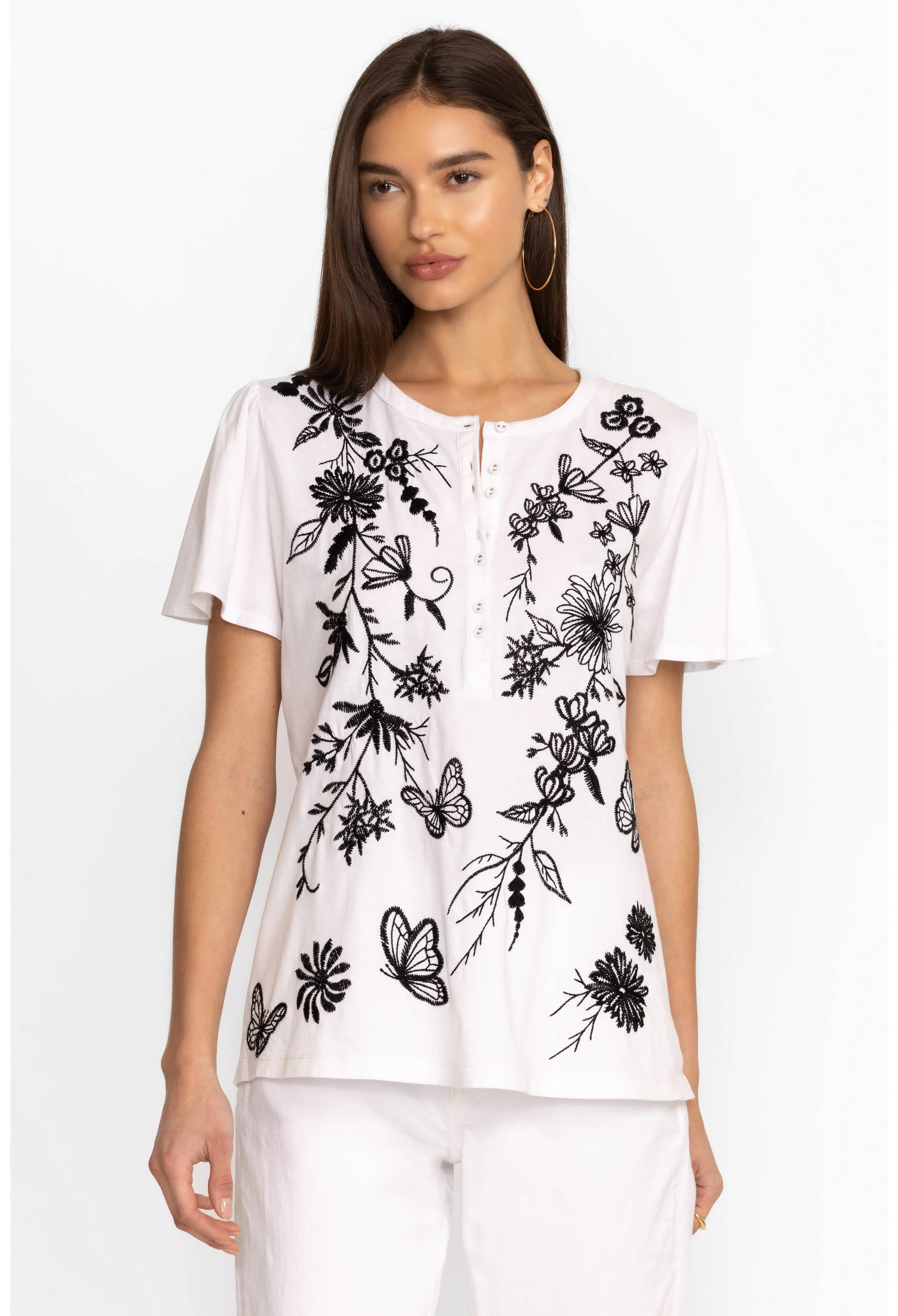 Johnny Was Domingo Flutter Sleeve Henley Tee