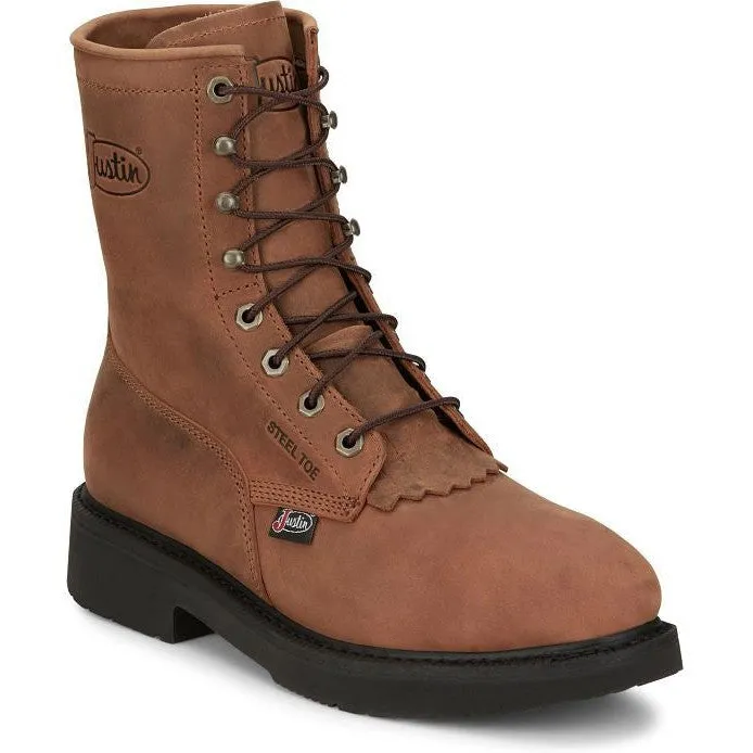 Justin Men's Livestock 8" Round ST Lace Up Western Work Boot -Brown- OW764