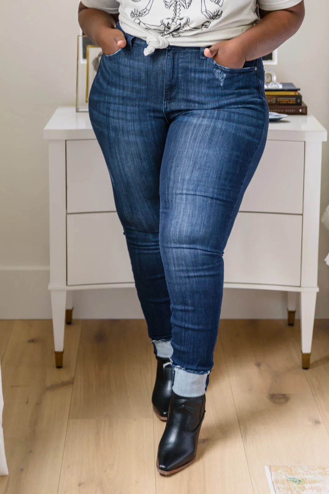 Maeve Mid-Rise Dark Wash Cuffed Skinny (22W,24W)