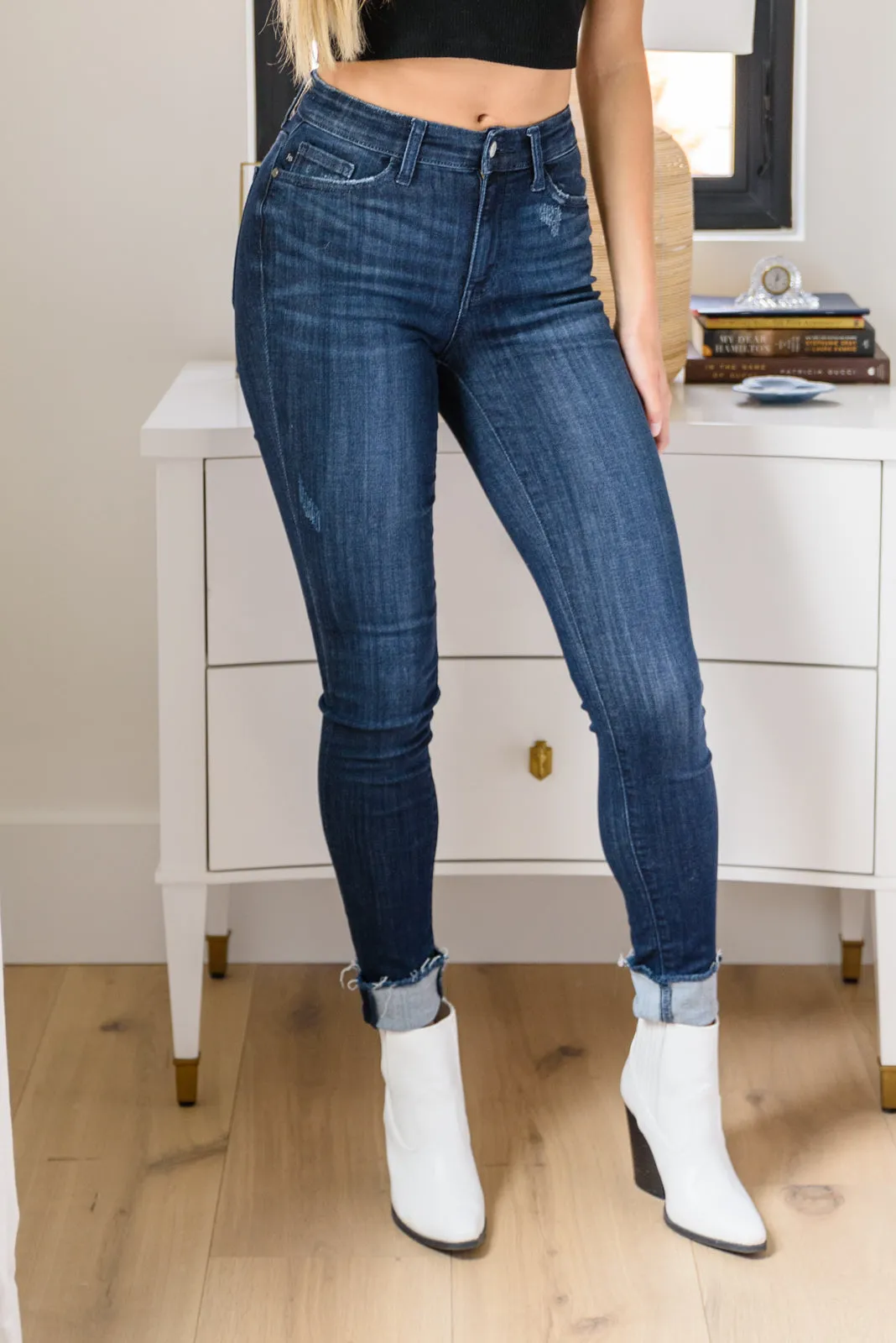 Maeve Mid-Rise Dark Wash Cuffed Skinny (22W,24W)