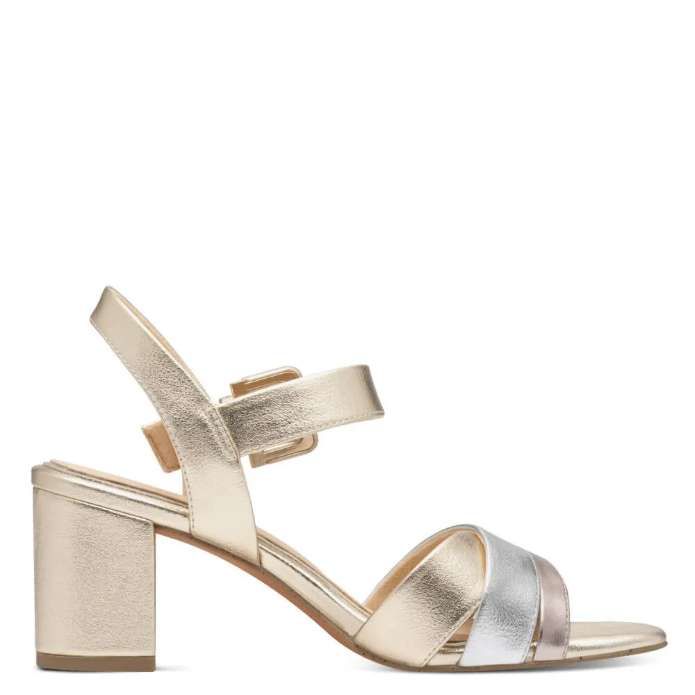 Marco Tozzi Block Heel Sandal Vegan 2-28325 Gold Multi