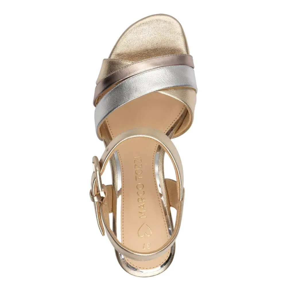Marco Tozzi Block Heel Sandal Vegan 2-28325 Gold Multi