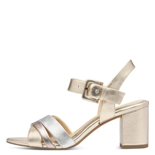 Marco Tozzi Block Heel Sandal Vegan 2-28325 Gold Multi