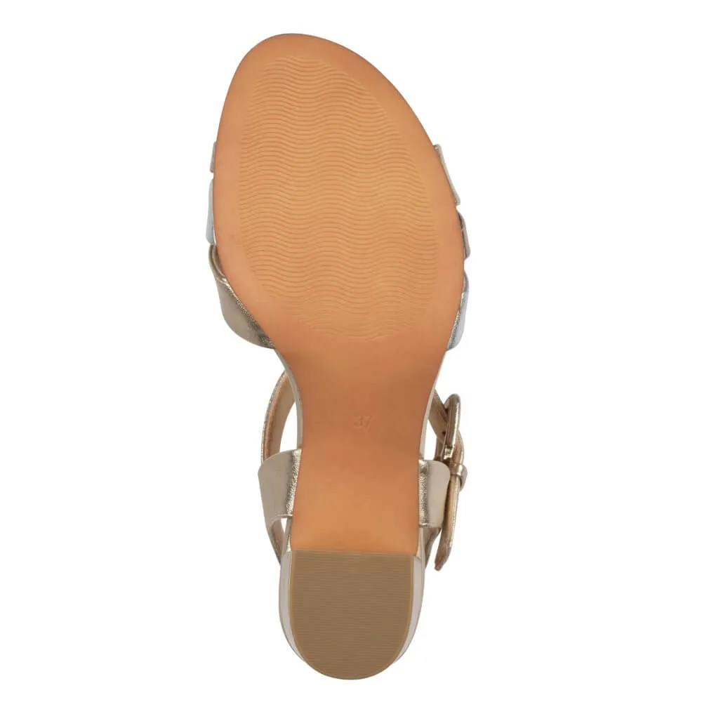 Marco Tozzi Block Heel Sandal Vegan 2-28325 Gold Multi