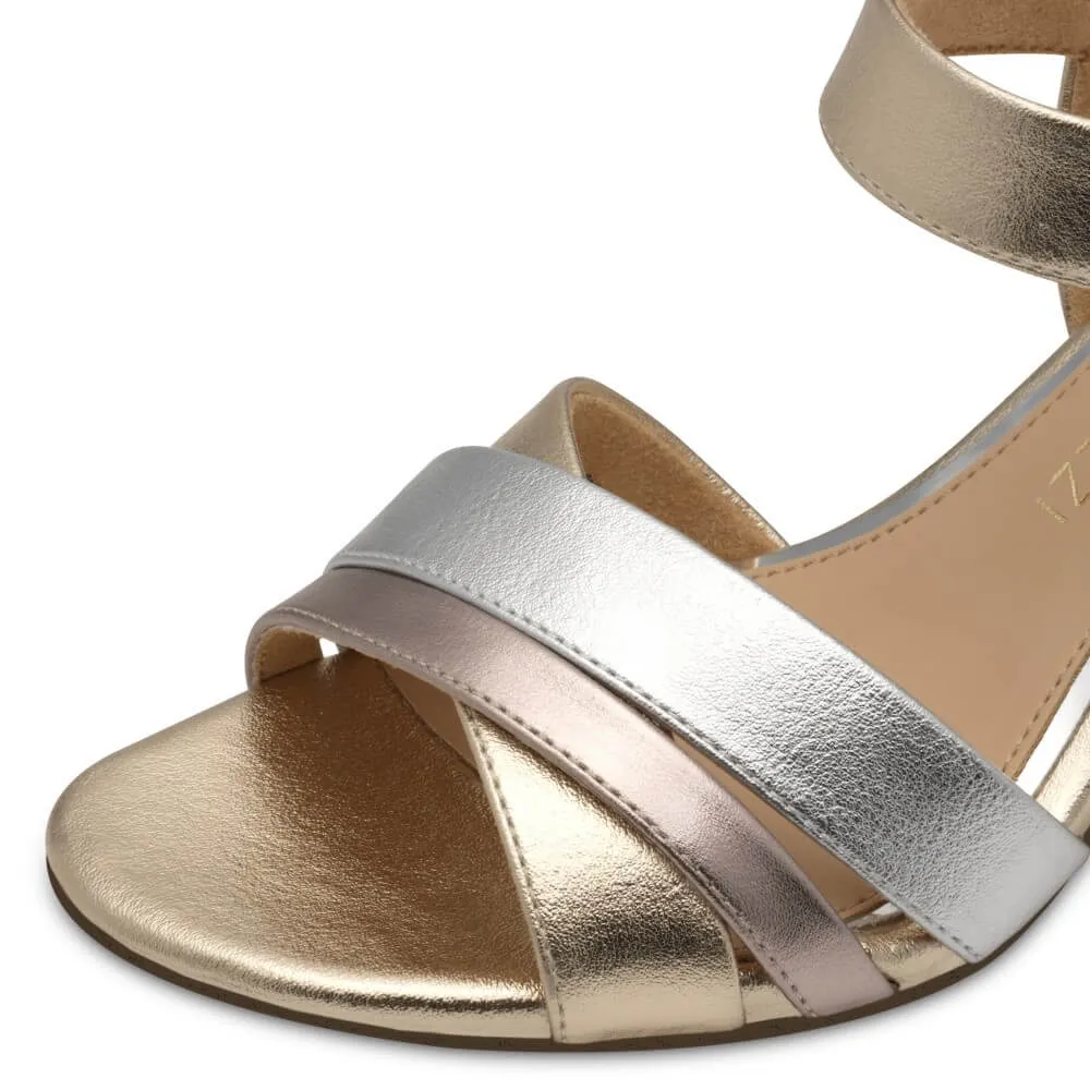 Marco Tozzi Block Heel Sandal Vegan 2-28325 Gold Multi
