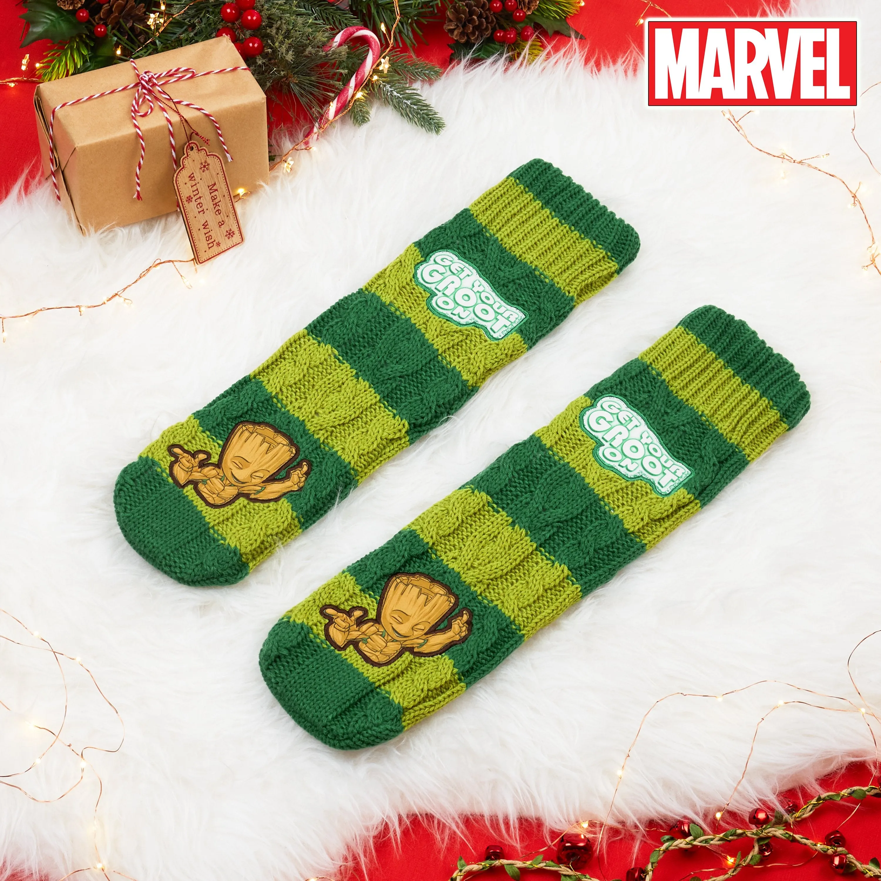 Marvel Fluffy Socks, Mens Slipper Socks, Groot Warm Knitted Socks