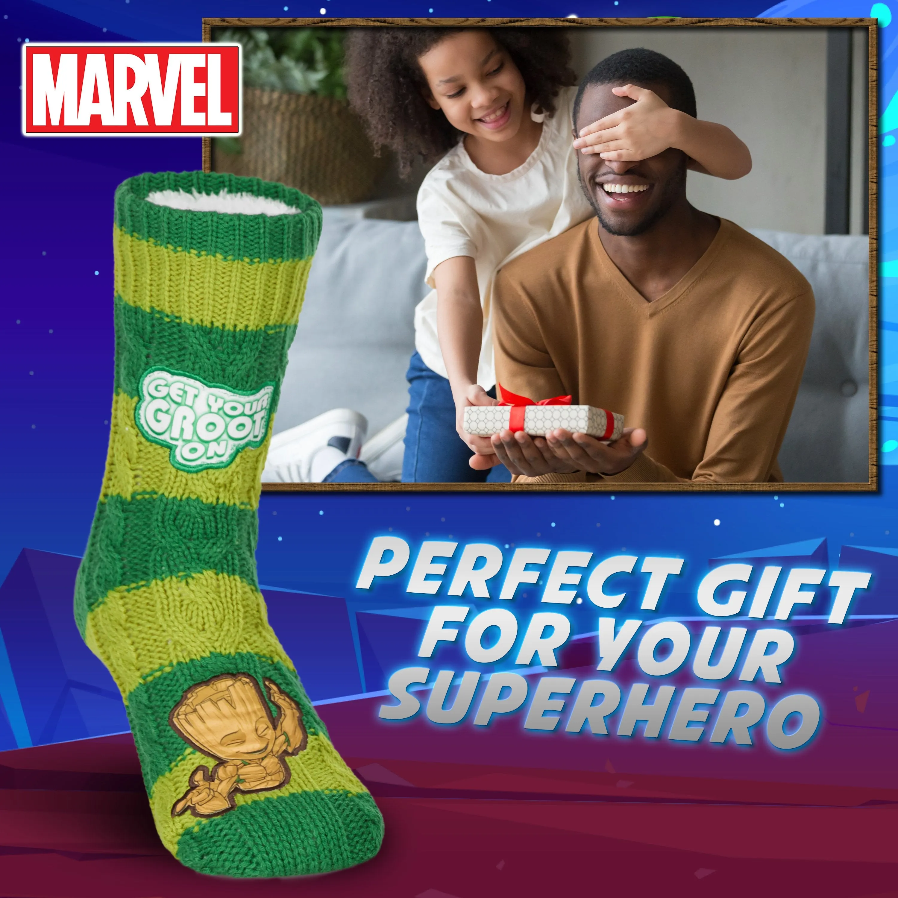 Marvel Fluffy Socks, Mens Slipper Socks, Groot Warm Knitted Socks