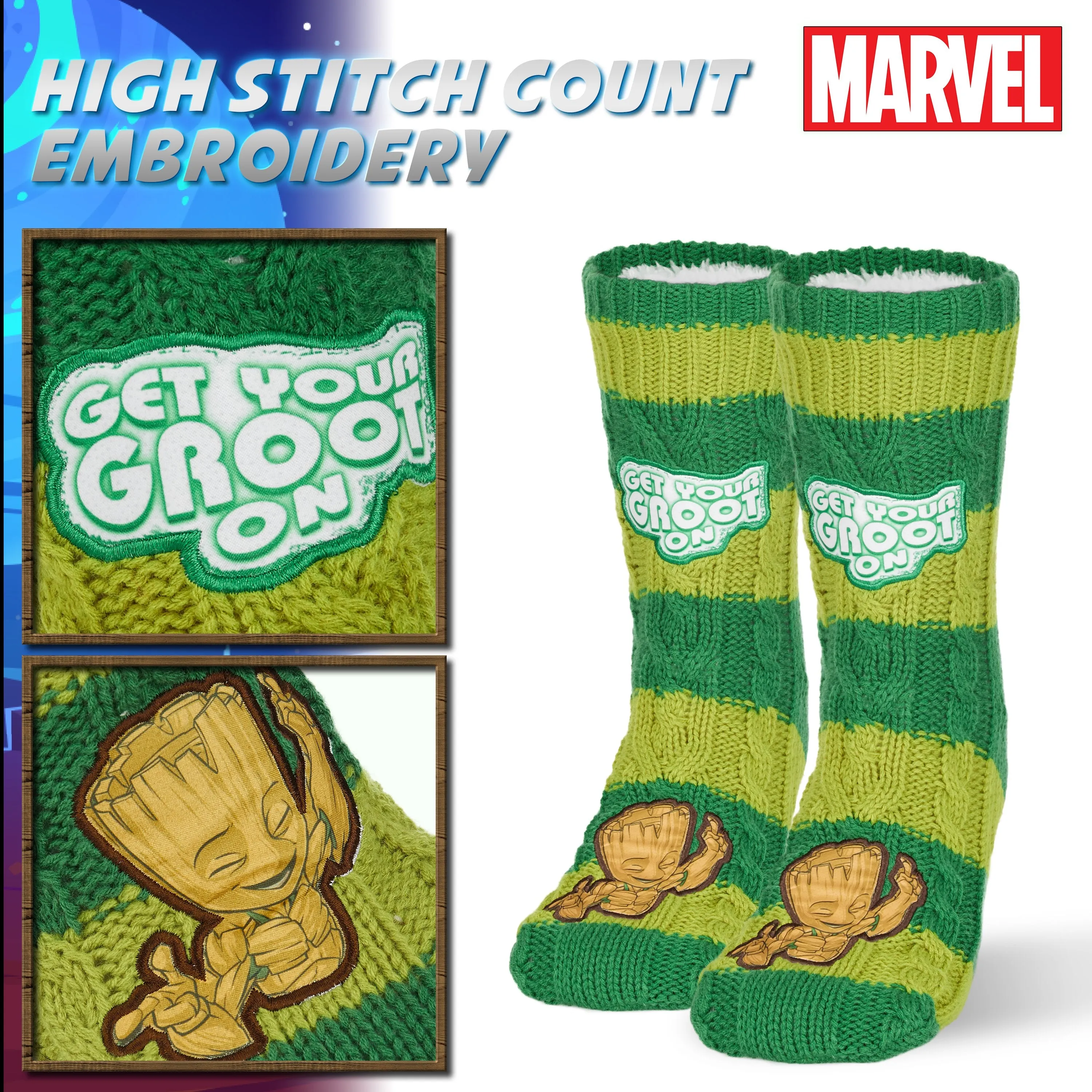 Marvel Fluffy Socks, Mens Slipper Socks, Groot Warm Knitted Socks