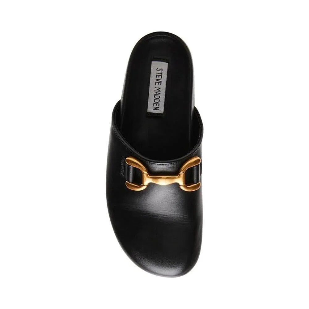 Masin Black Leather Slip On Clogs