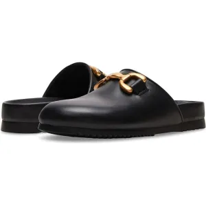 Masin Black Leather Slip On Clogs