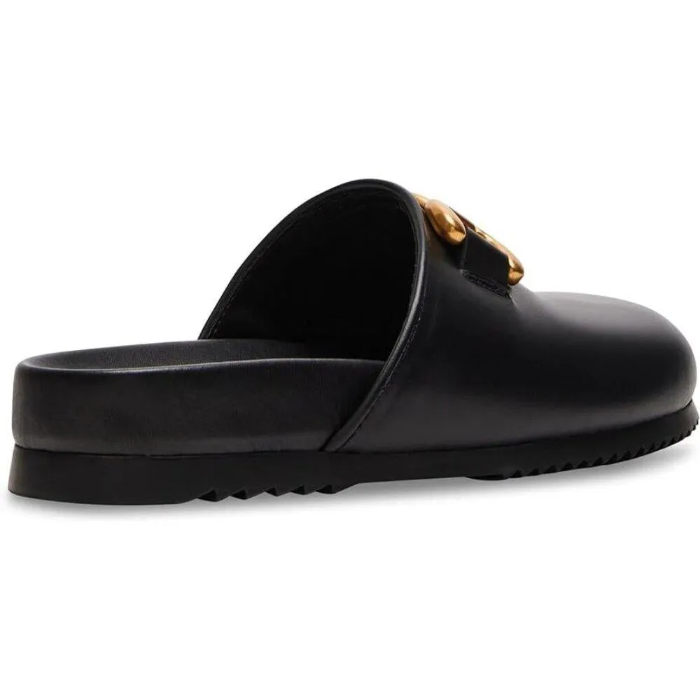 Masin Black Leather Slip On Clogs