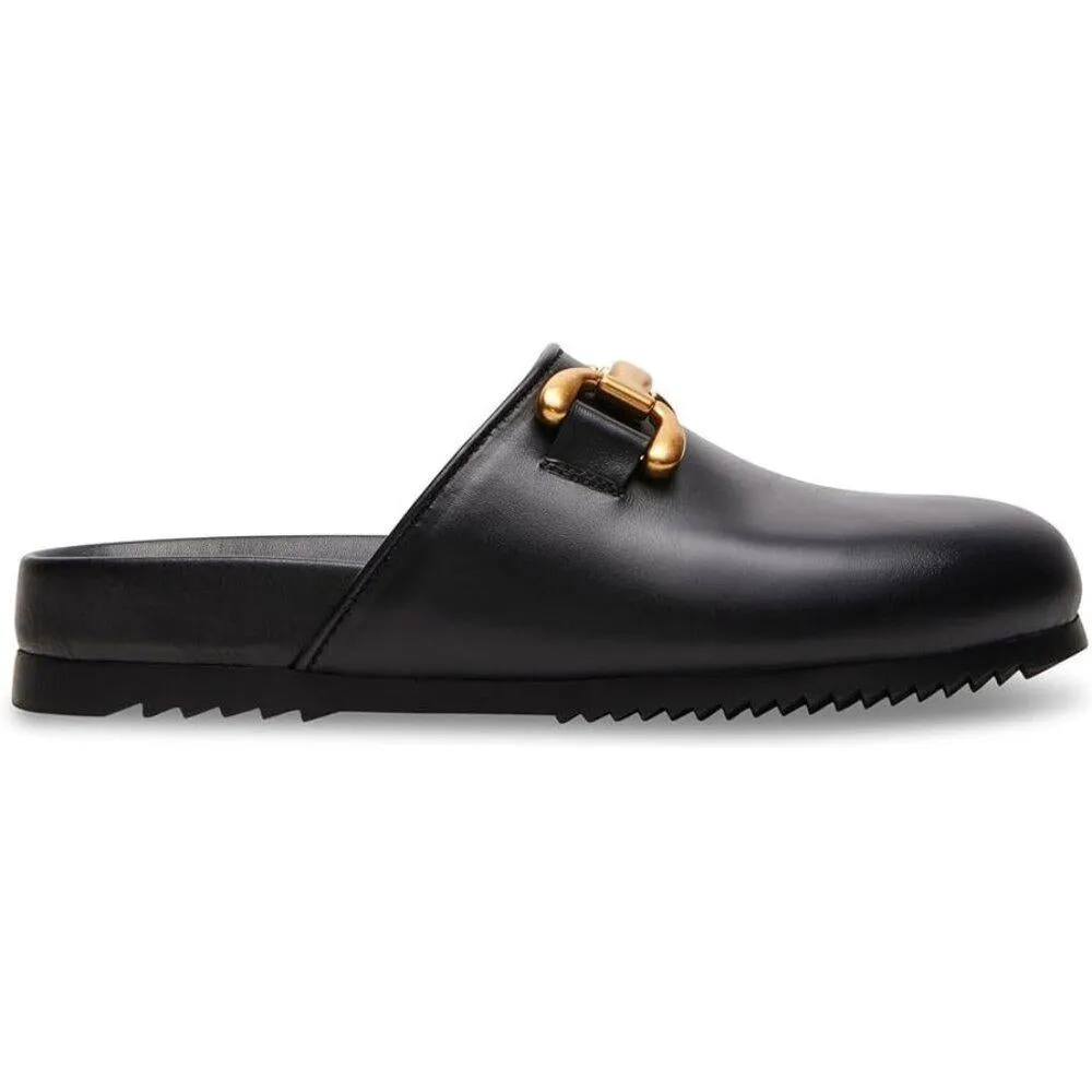 Masin Black Leather Slip On Clogs